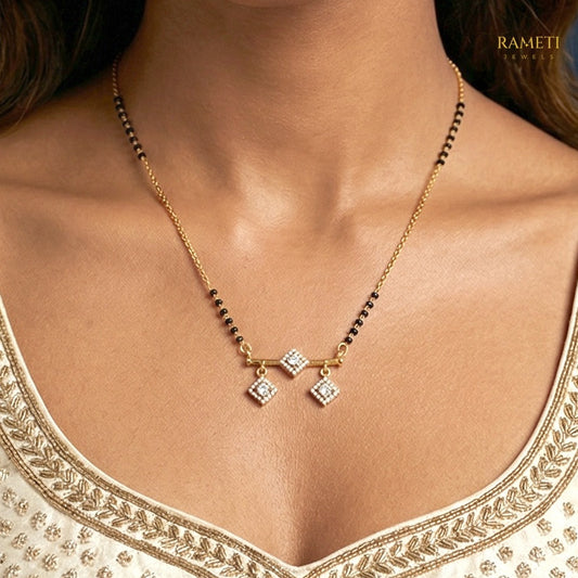 Detailed view of Ekta Glistening CZ Studded Party Wear Mangalsutra - Rameti Jewels