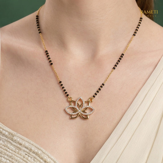 Detailed view of Elina Royal Heart Cut Designer Mangalsutra - Rameti Jewels