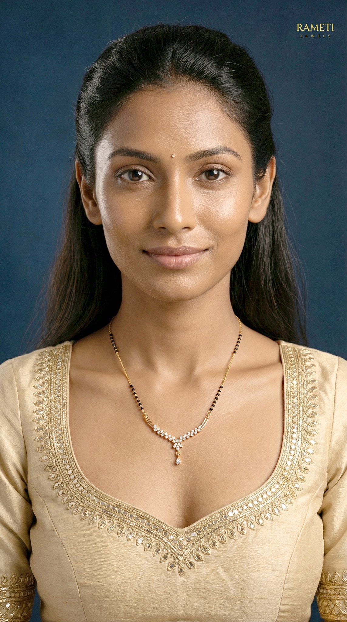 Eta Eternal Bond 18K Gold Mangalsutra worn by model - Rameti Jewels