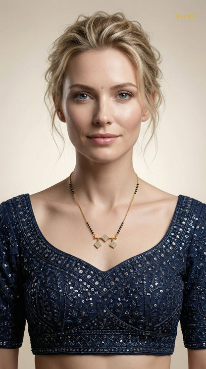 Eshana Minimalist Elegance Daily Wear Mangalsutra worn by model - Rameti Jewels