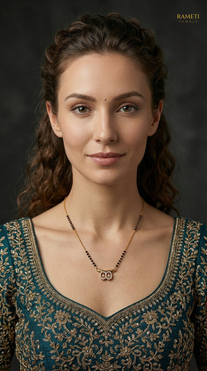 Eshita Minimalist Elegance Daily Wear Mangalsutra worn by model - Rameti Jewels