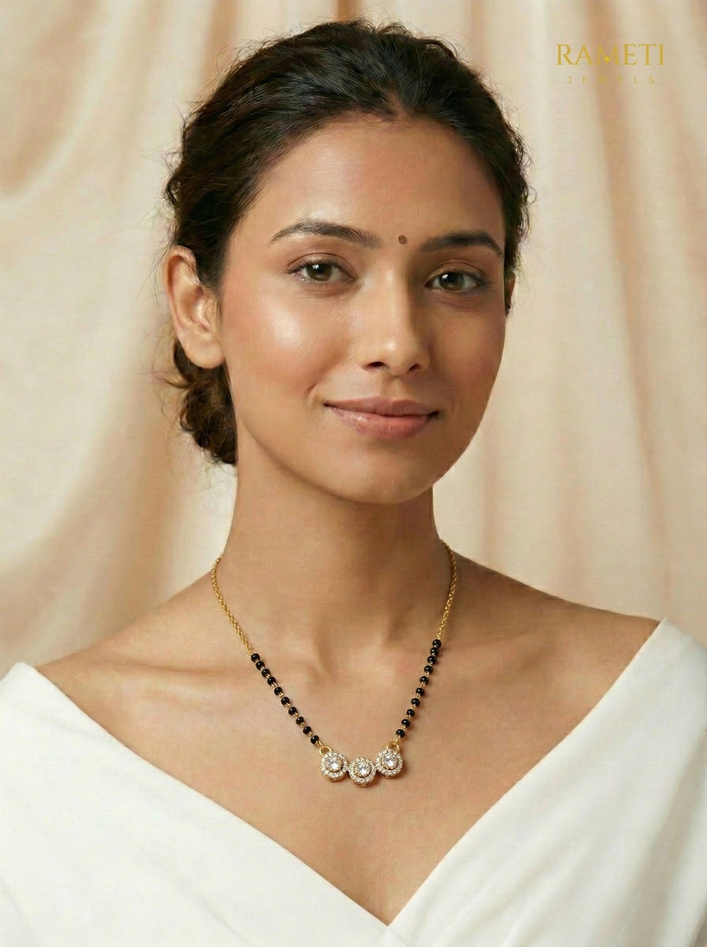 Ahana Divine Protection Classic Mangalsutra worn by model - Rameti Jewels
