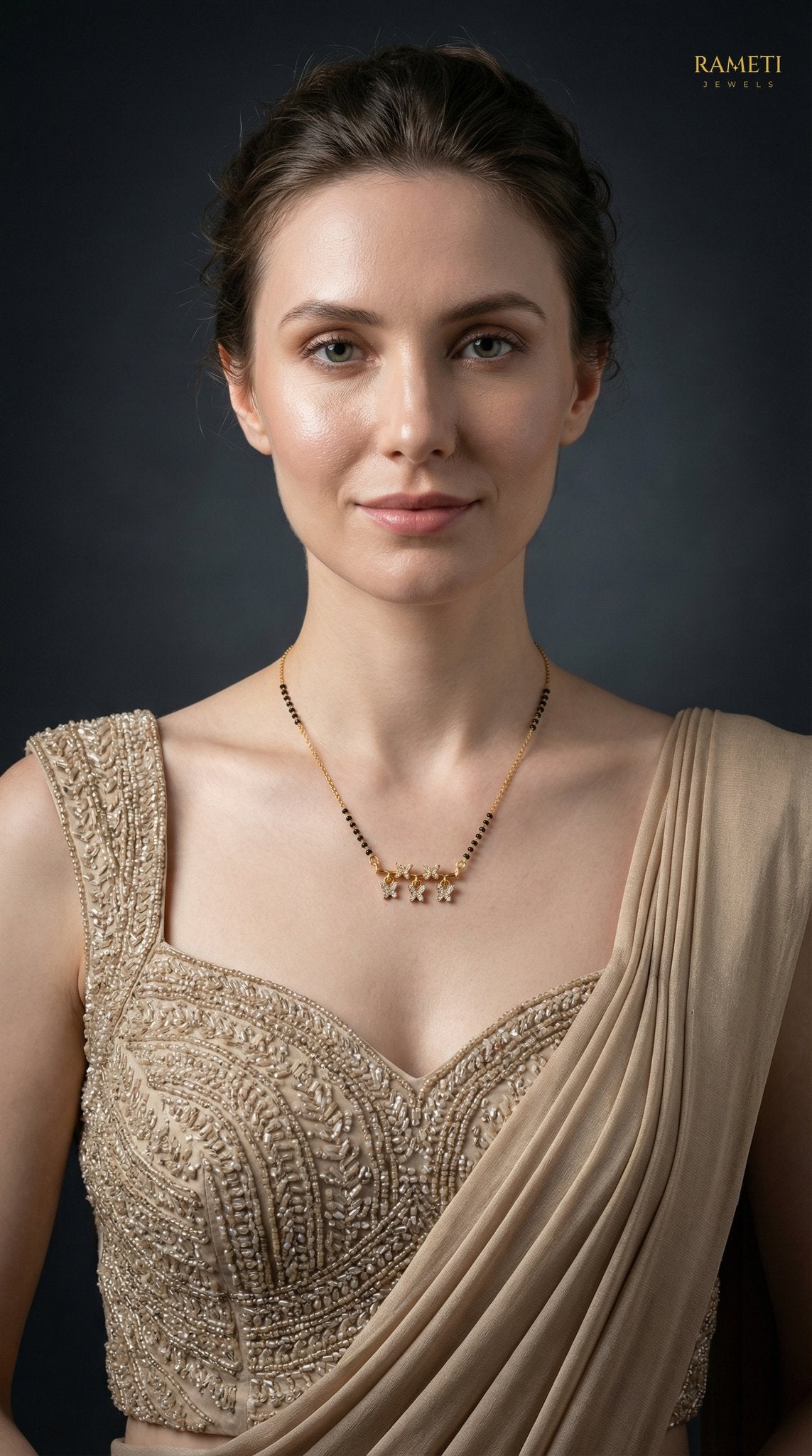 Falak Minimalist Elegance Daily Wear Mangalsutra worn by model - Rameti Jewels