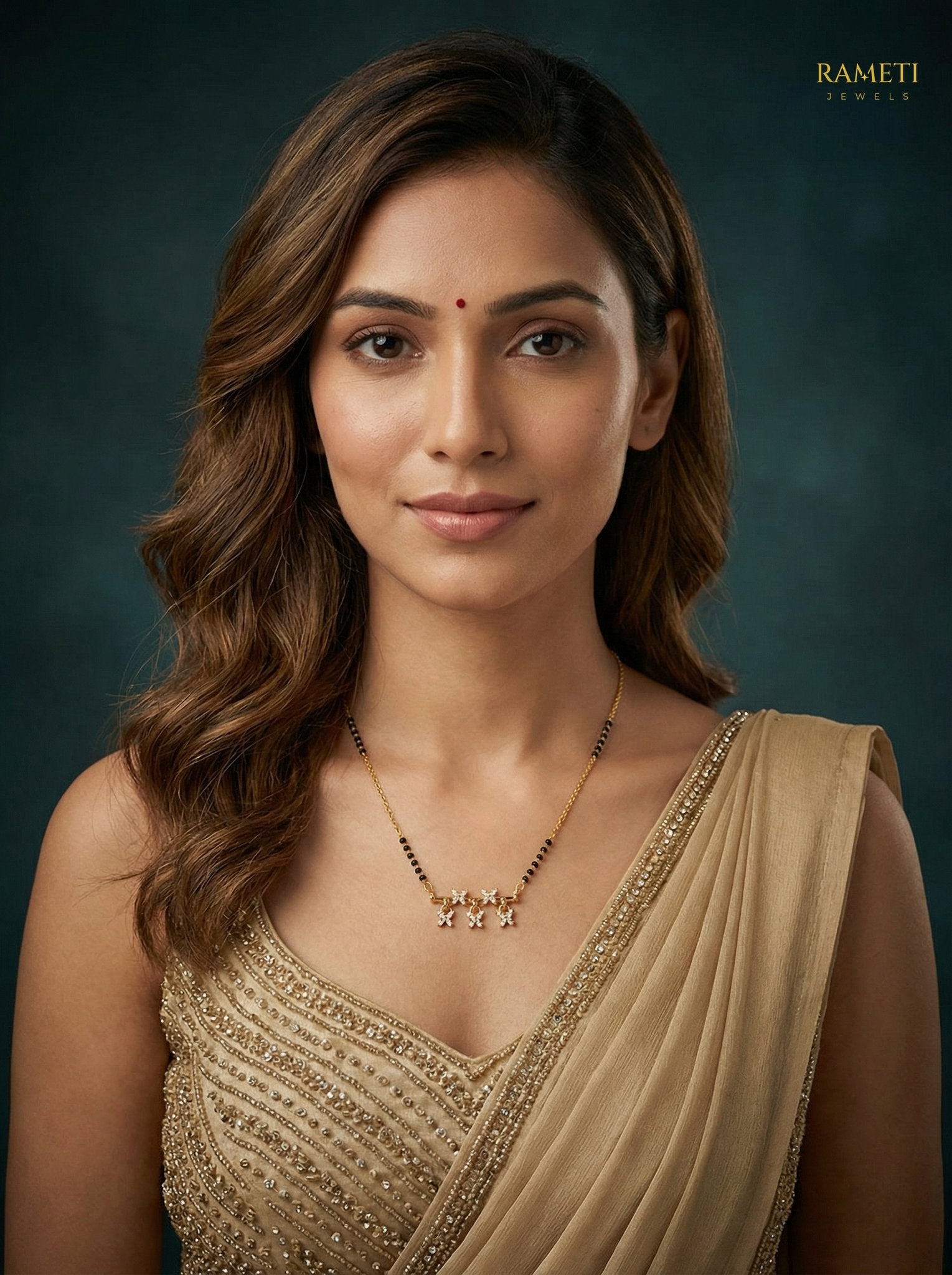 Falguni Glistening CZ Studded Party Wear Mangalsutra worn by model - Rameti Jewels