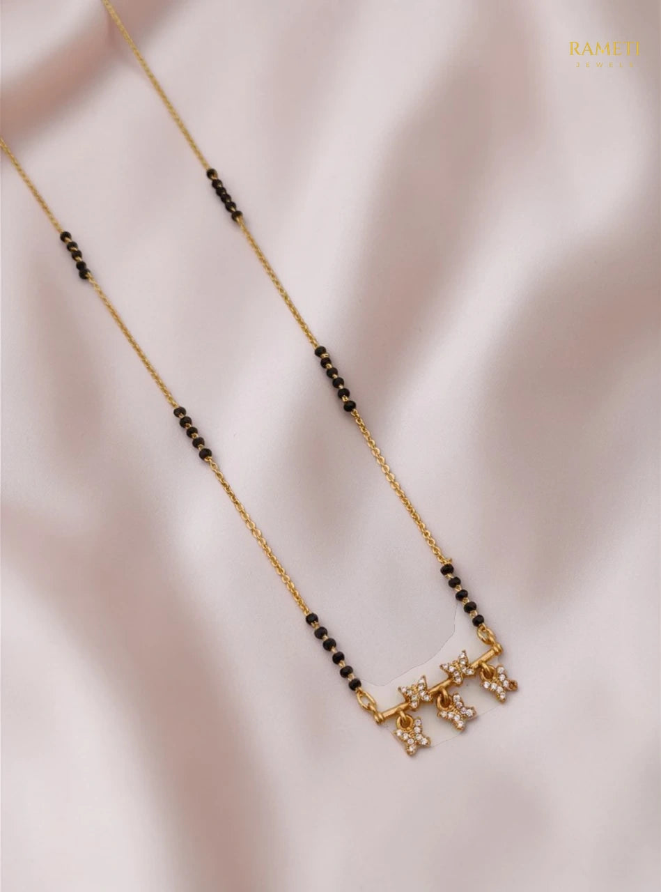 Side profile and craftsmanship of Falguni Glistening CZ Studded Party Wear Mangalsutra - Rameti Jewels