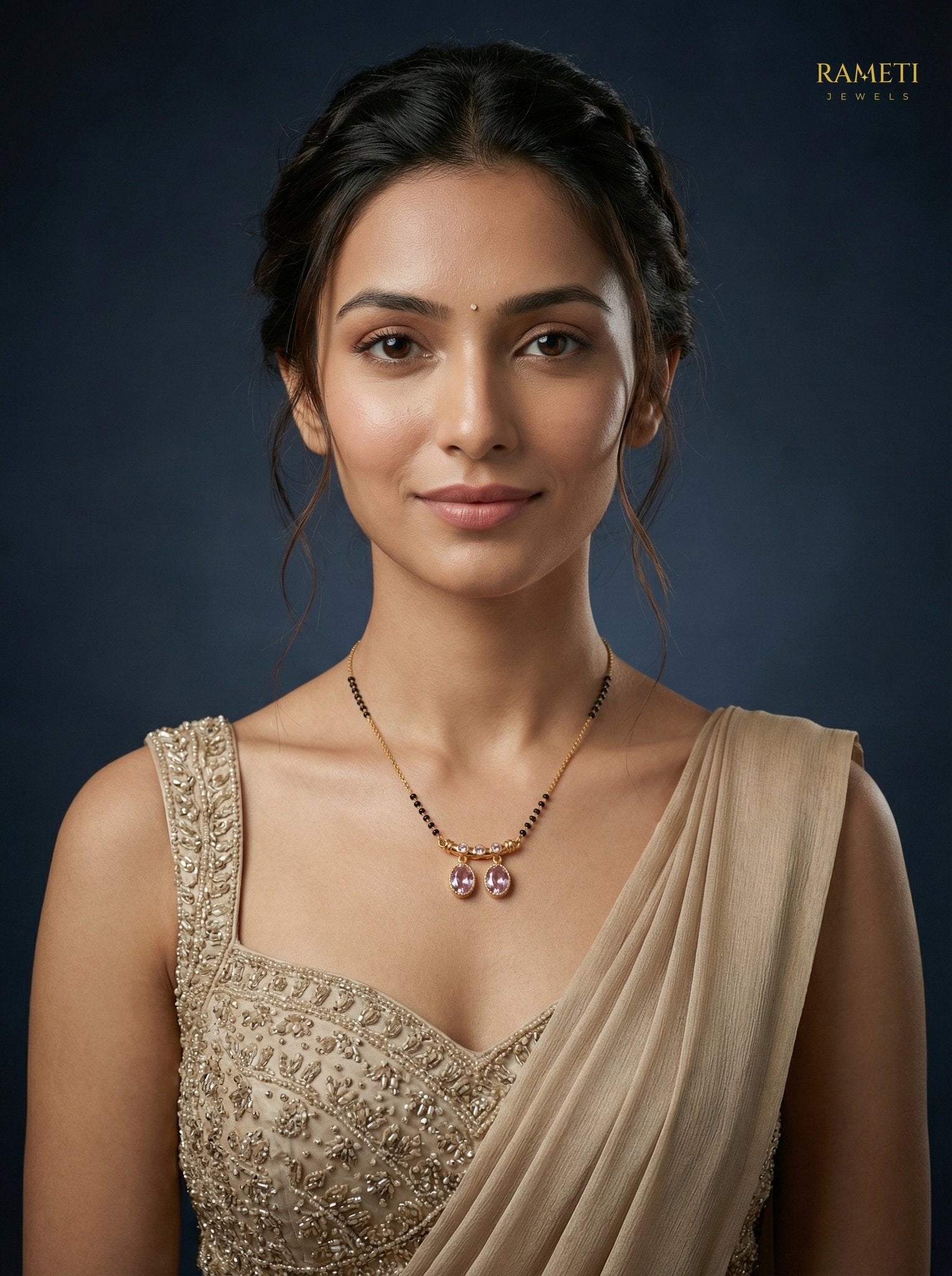Fariha Traditional Heritage Collection Mangalsutra worn by model - Rameti Jewels