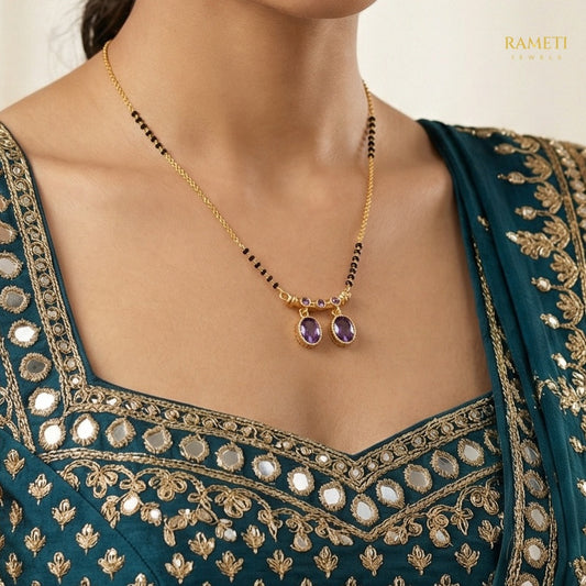 Detailed view of Fatima Royal Heart Cut Designer Mangalsutra - Rameti Jewels