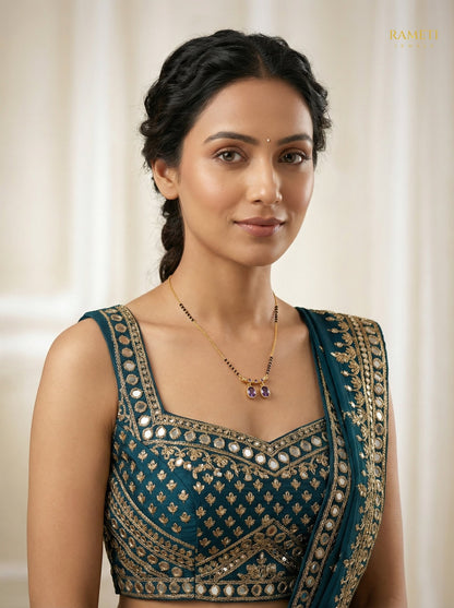 Fatima Royal Heart Cut Designer Mangalsutra worn by model - Rameti Jewels