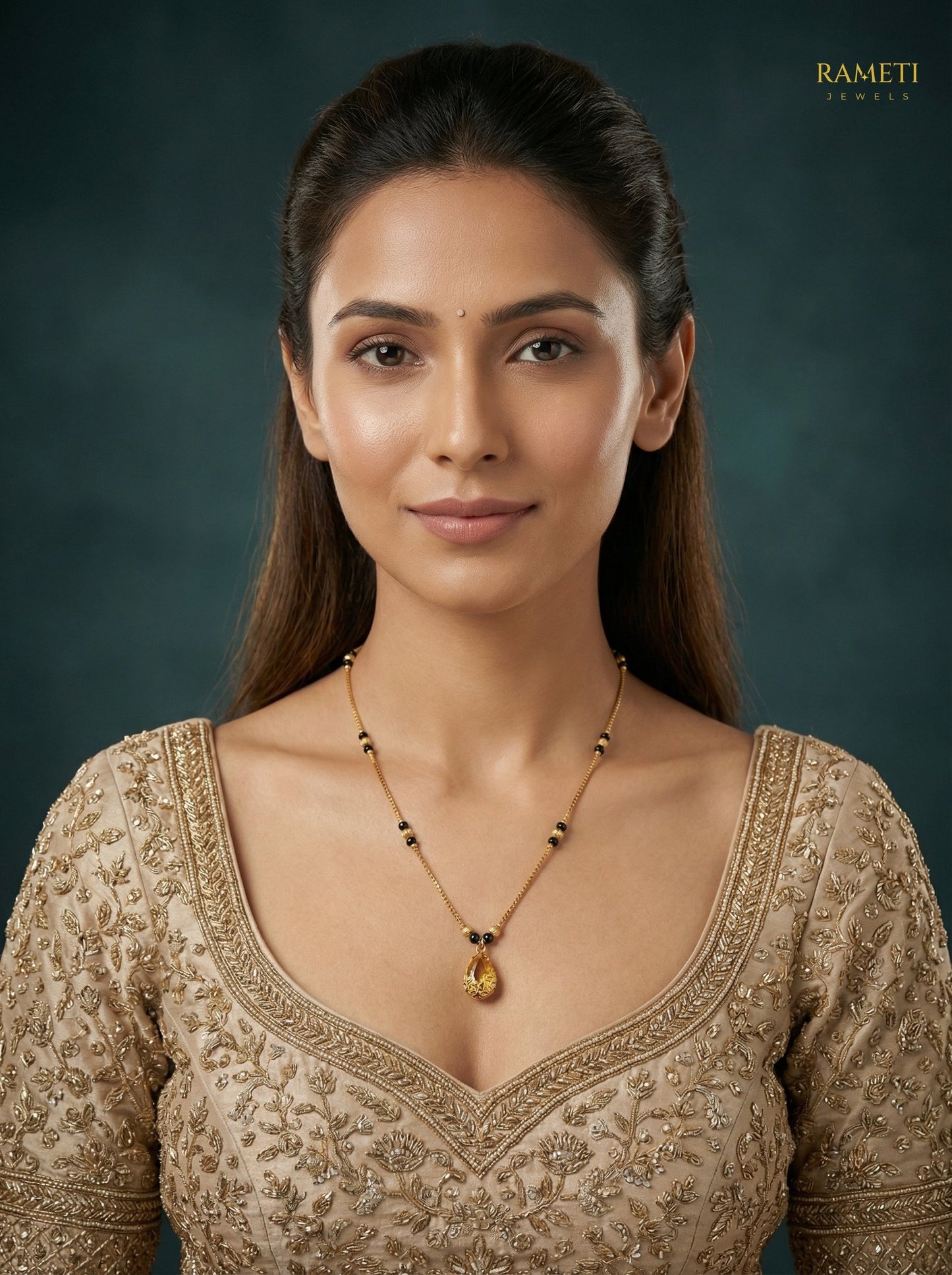 Fenal Divine Protection Classic Mangalsutra worn by model - Rameti Jewels