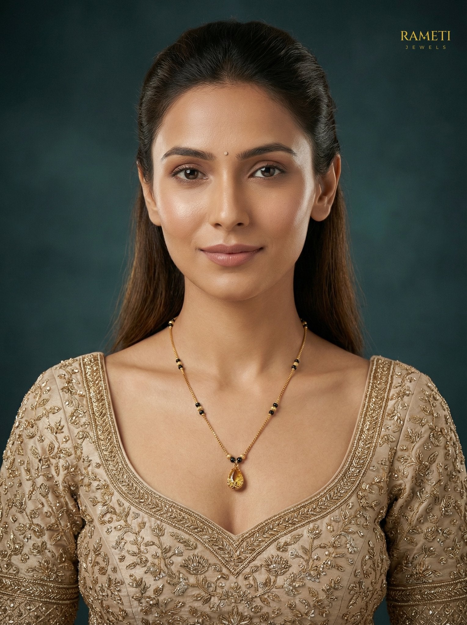 Fenal Divine Protection Classic Mangalsutra worn by model - Rameti Jewels