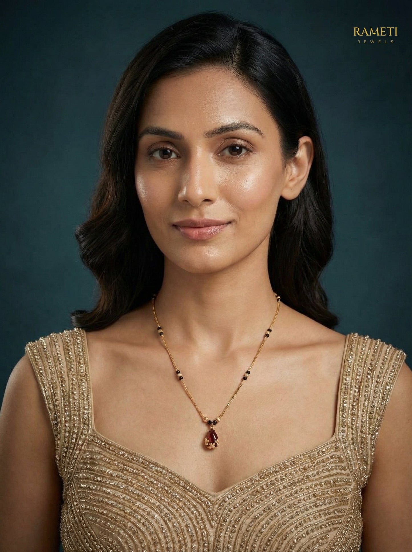 Feral Eternal Bond 18K Gold Mangalsutra worn by model - Rameti Jewels