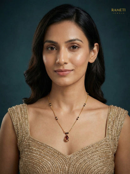 Feral Eternal Bond 18K Gold Mangalsutra worn by model - Rameti Jewels