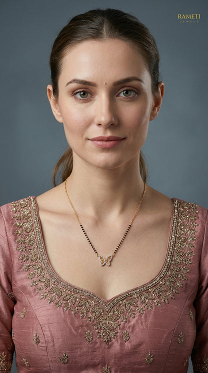 Gargi Eternal Bond 18K Gold Mangalsutra worn by model - Rameti Jewels