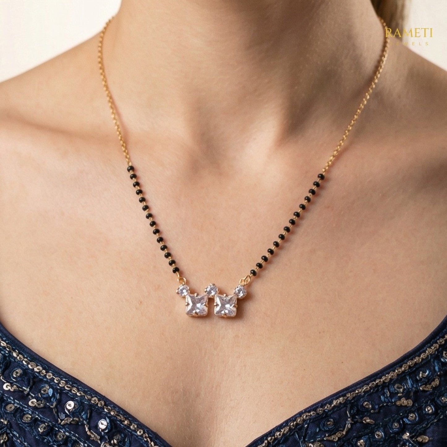 Detailed view of Geet Royal Heart Cut Designer Mangalsutra - Rameti Jewels