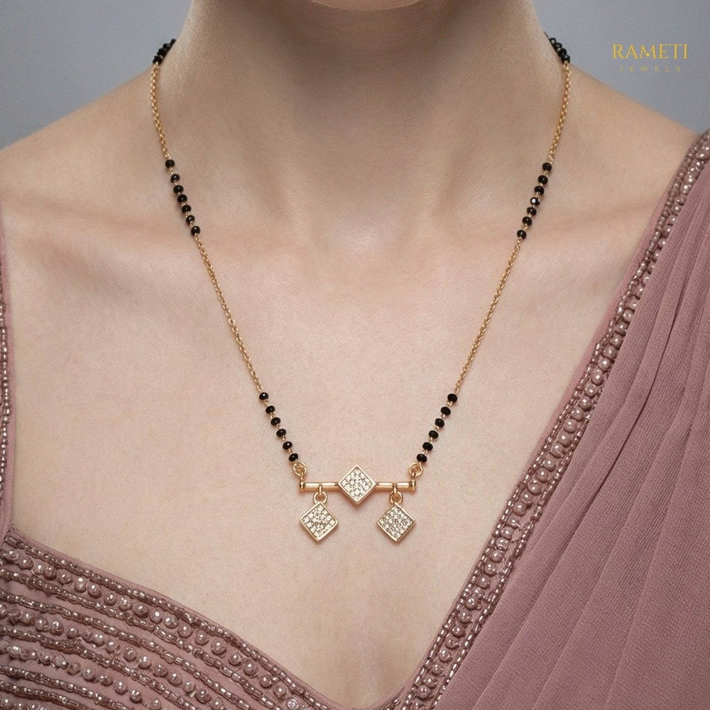 Detailed view of Geetika Royal Heart Cut Designer Mangalsutra - Rameti Jewels