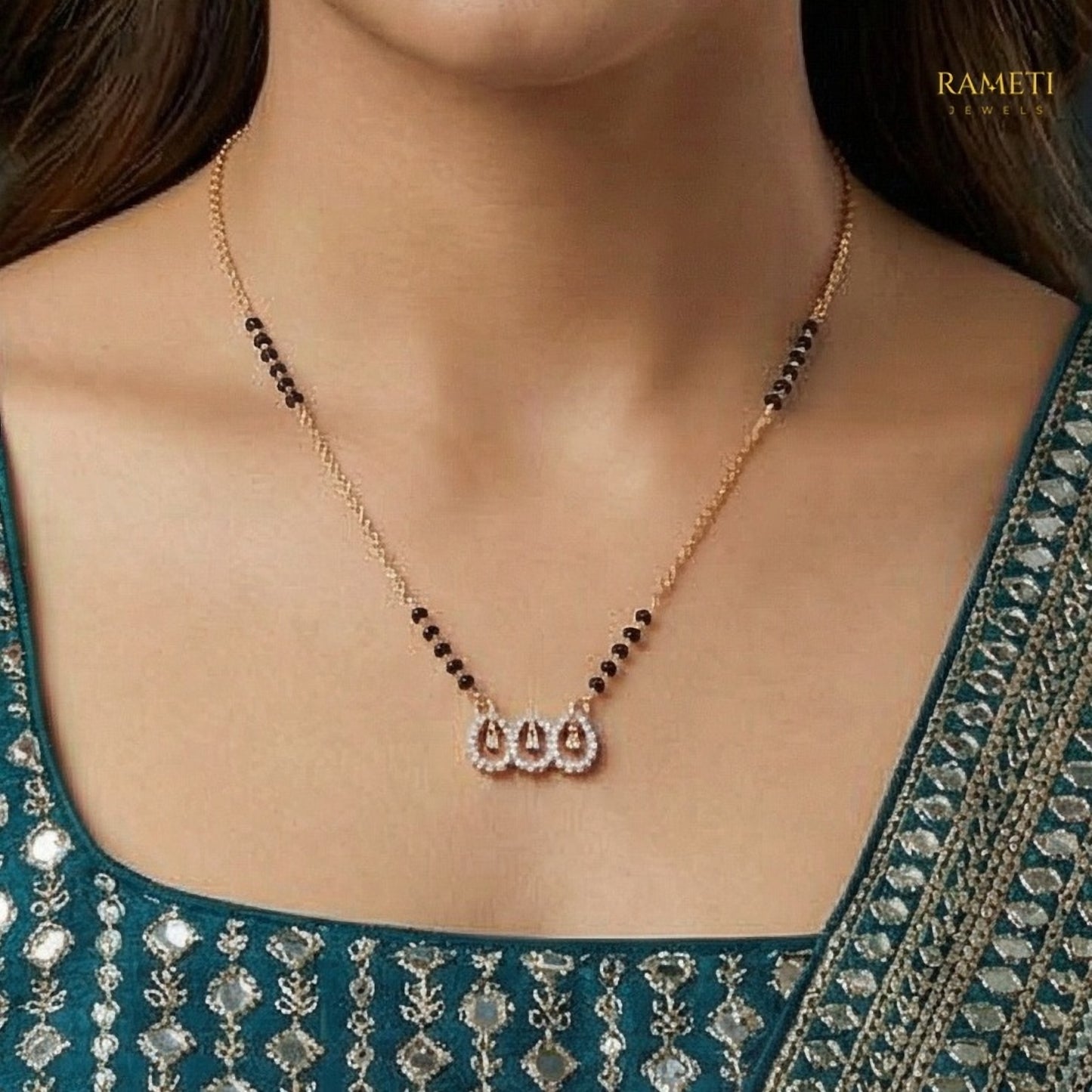 Detailed view of Ginni Royal Heart Cut Designer Mangalsutra - Rameti Jewels
