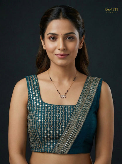 Ginni Royal Heart Cut Designer Mangalsutra worn by model - Rameti Jewels