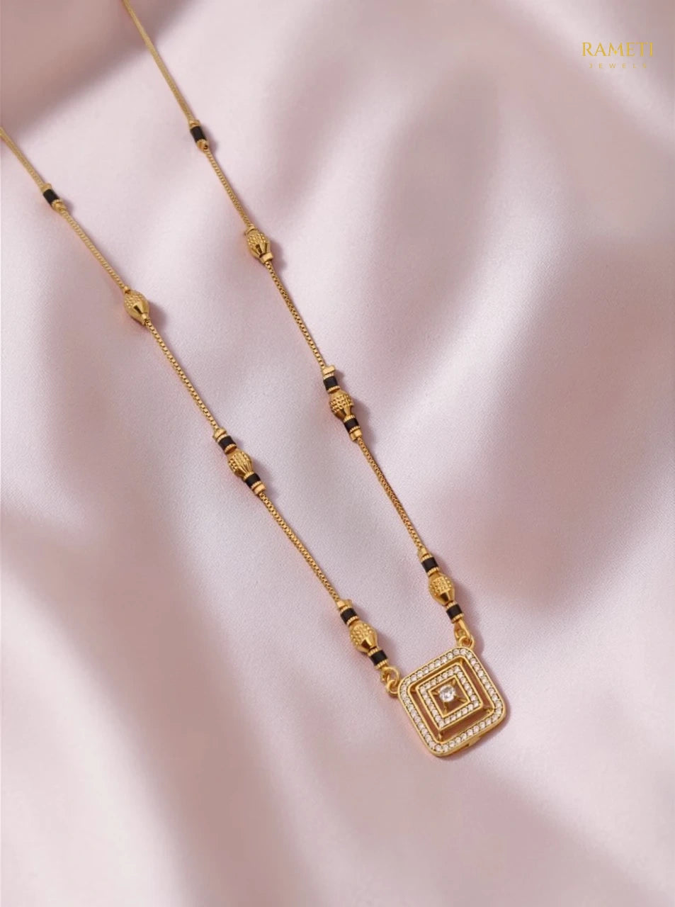Side profile and craftsmanship of Hardika Glistening CZ Studded Party Wear Mangalsutra - Rameti Jewels