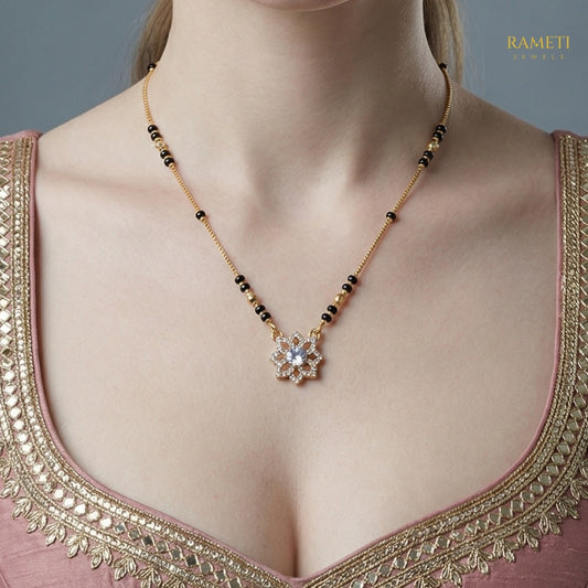 Detailed view of Harini Glistening CZ Studded Party Wear Mangalsutra - Rameti Jewels