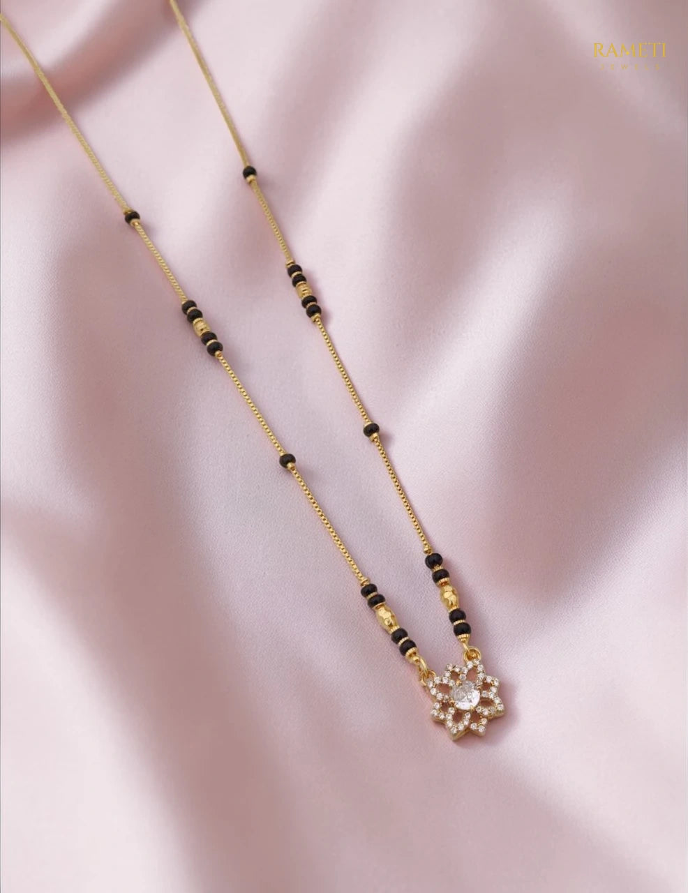 Side profile and craftsmanship of Harini Glistening CZ Studded Party Wear Mangalsutra - Rameti Jewels