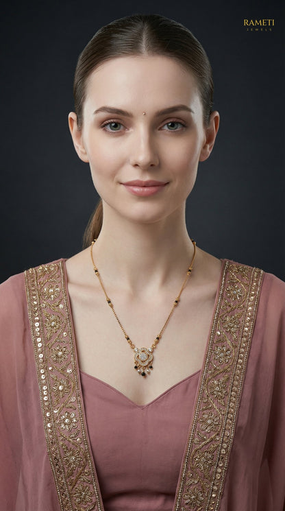 Heena Minimalist Elegance Daily Wear Mangalsutra worn by model - Rameti Jewels
