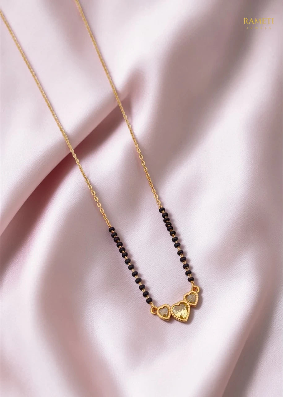 Side profile and craftsmanship of Anika Royal Heart Cut Designer Mangalsutra - Rameti Jewels