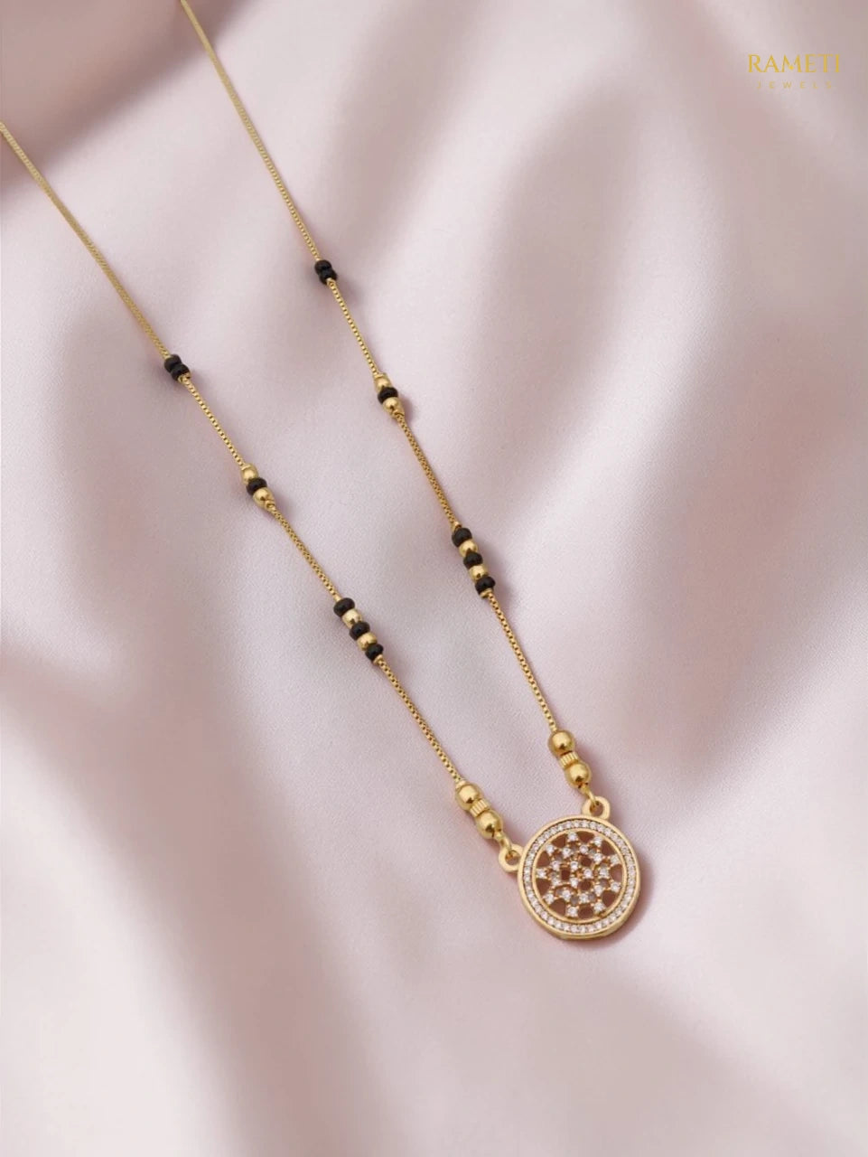 Side profile and craftsmanship of Ishani Divine Protection Classic Mangalsutra - Rameti Jewels