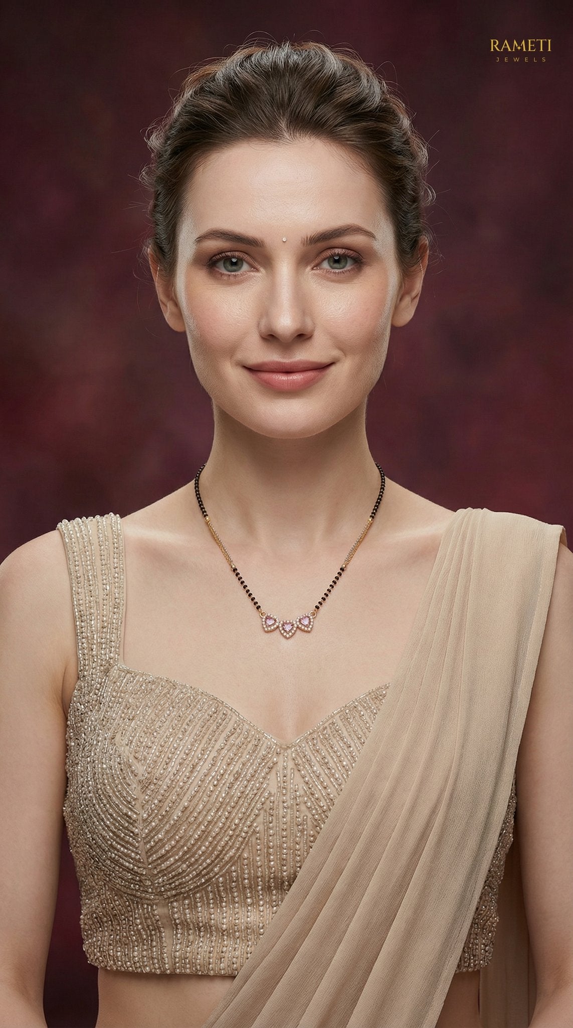 Inaya Glistening CZ Studded Party Wear Mangalsutra worn by model - Rameti Jewels