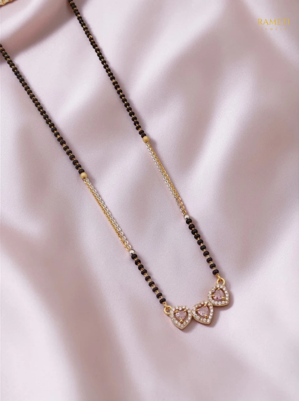 Side profile and craftsmanship of Inaya Glistening CZ Studded Party Wear Mangalsutra - Rameti Jewels