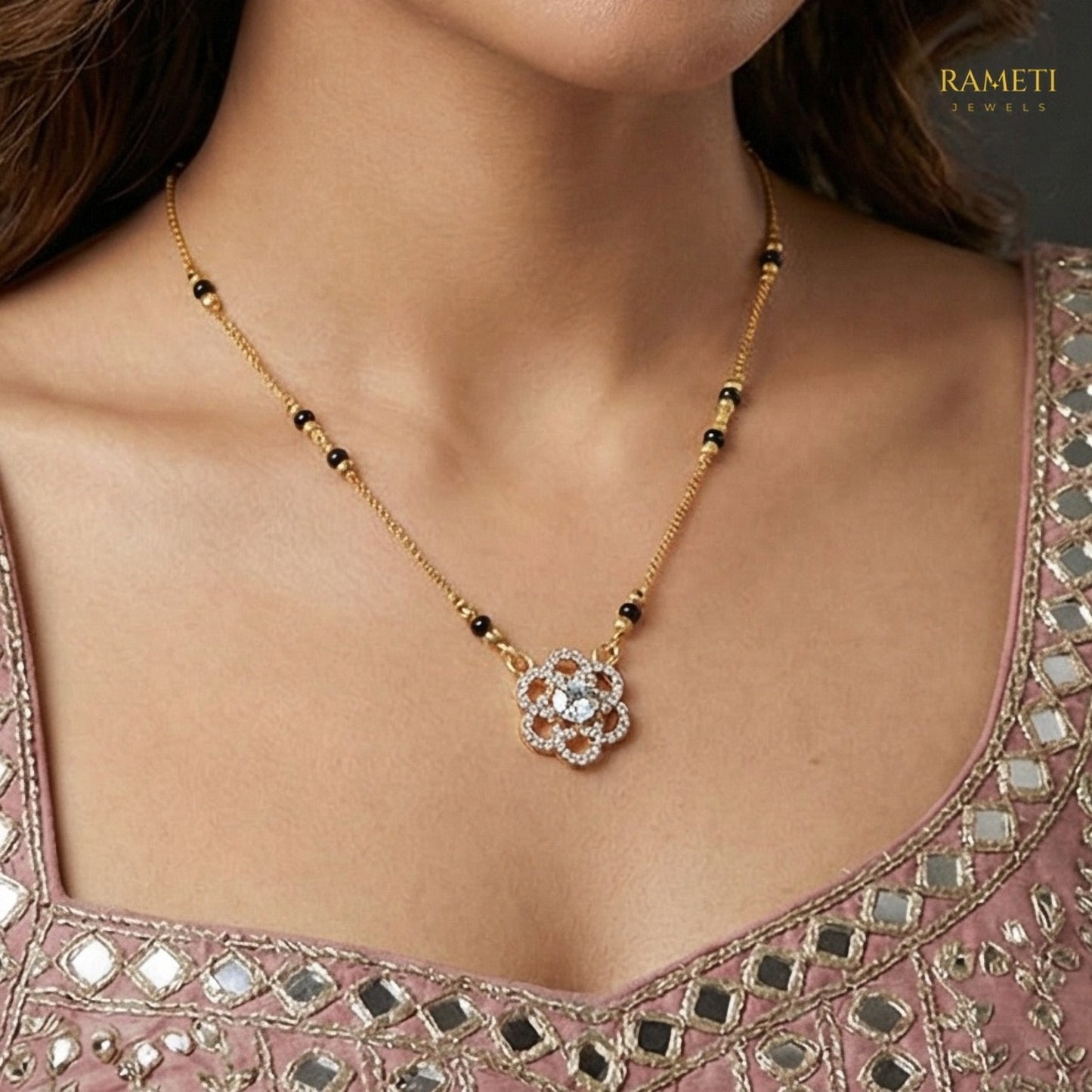 Detailed view of Idika Royal Heart Cut Designer Mangalsutra - Rameti Jewels
