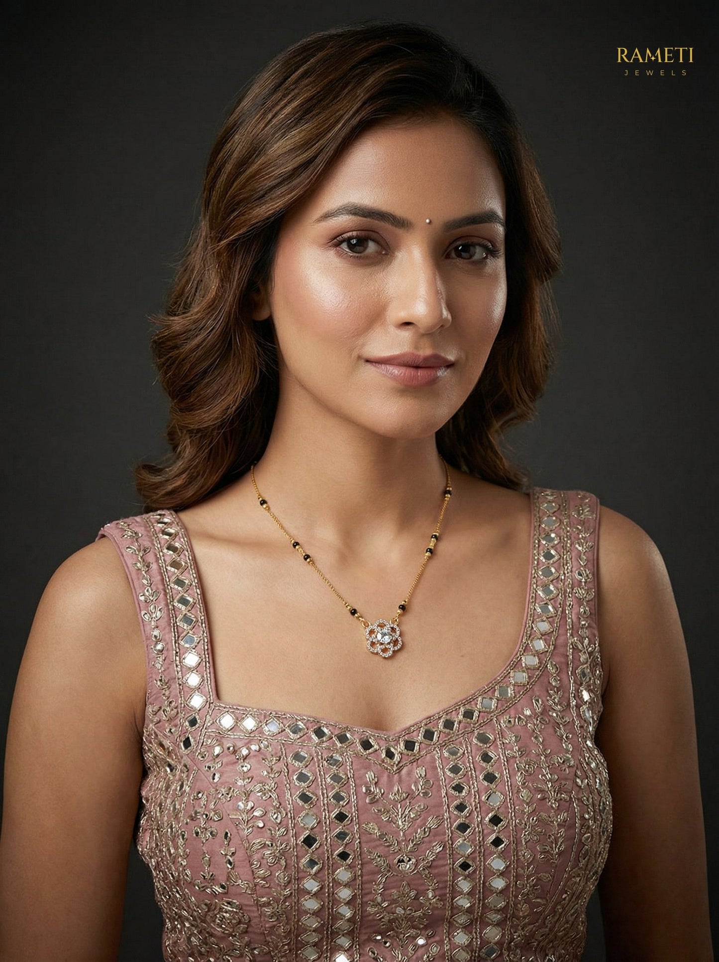 Idika Royal Heart Cut Designer Mangalsutra worn by model - Rameti Jewels