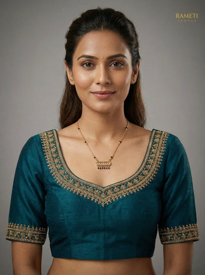 Ila Divine Protection Classic Mangalsutra worn by model - Rameti Jewels