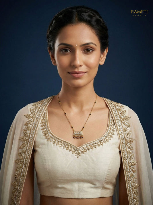 Ipsa Celebrity Inspired Modern Mangalsutra worn by model - Rameti Jewels