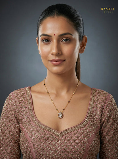 Ira Sleek and Sophisticated Office Wear Mangalsutra worn by model - Rameti Jewels