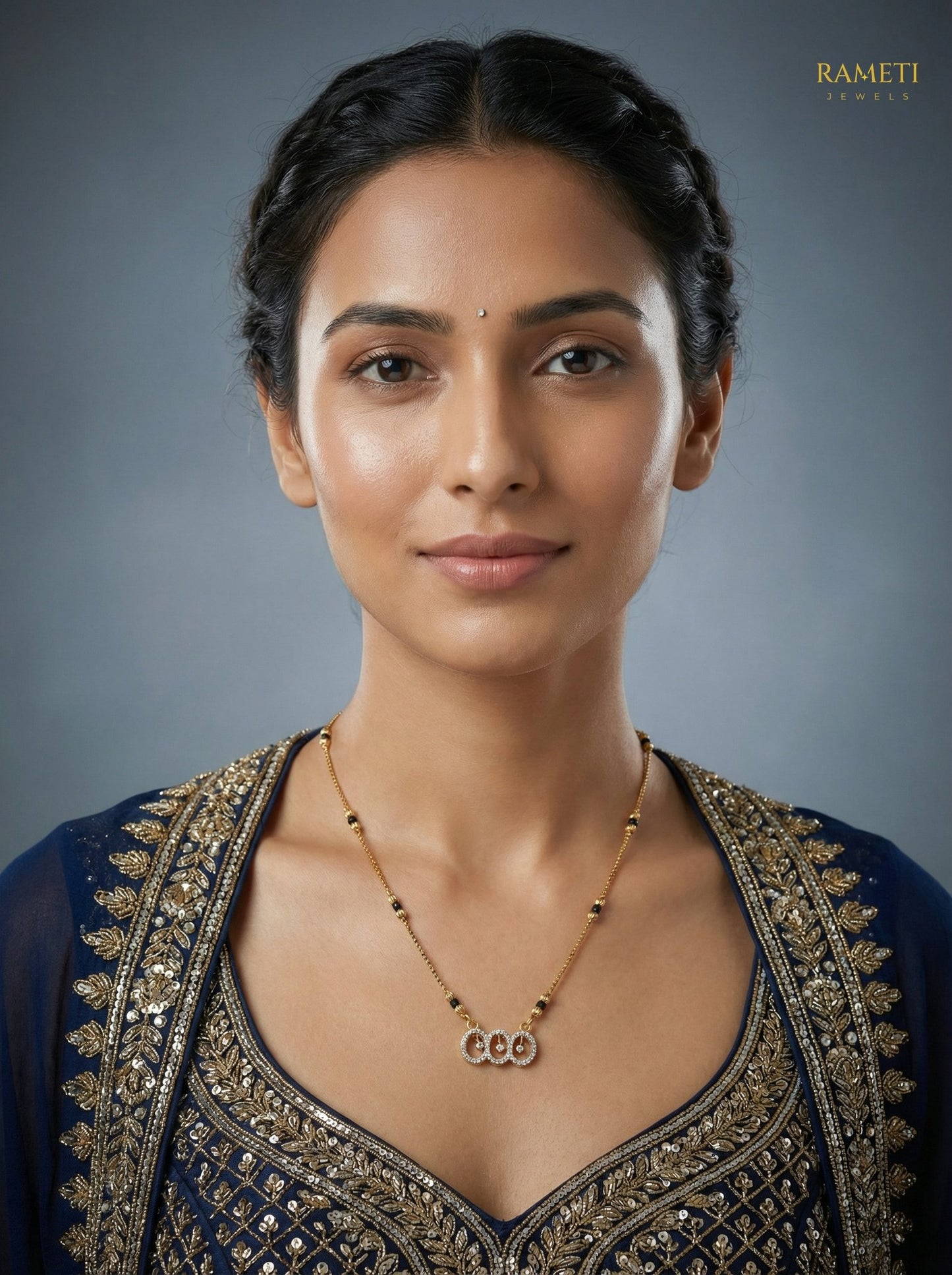 Isha Minimalist Elegance Daily Wear Mangalsutra worn by model - Rameti Jewels