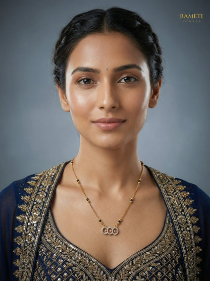 Isha Minimalist Elegance Daily Wear Mangalsutra worn by model - Rameti Jewels