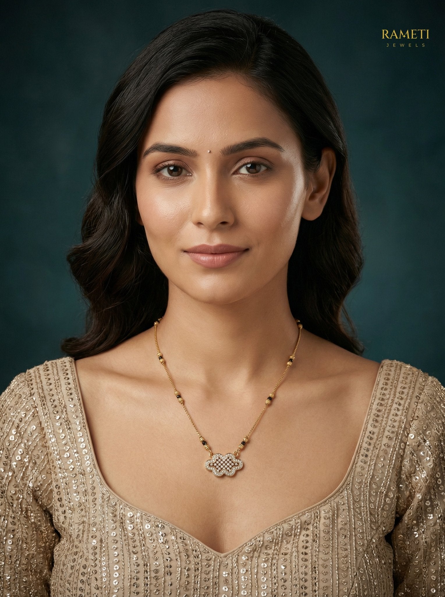 Jiya Divine Protection Classic Mangalsutra worn by model - Rameti Jewels