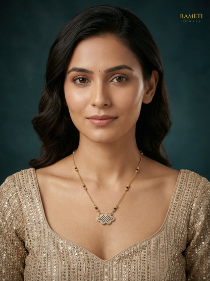 Jiya Divine Protection Classic Mangalsutra worn by model - Rameti Jewels
