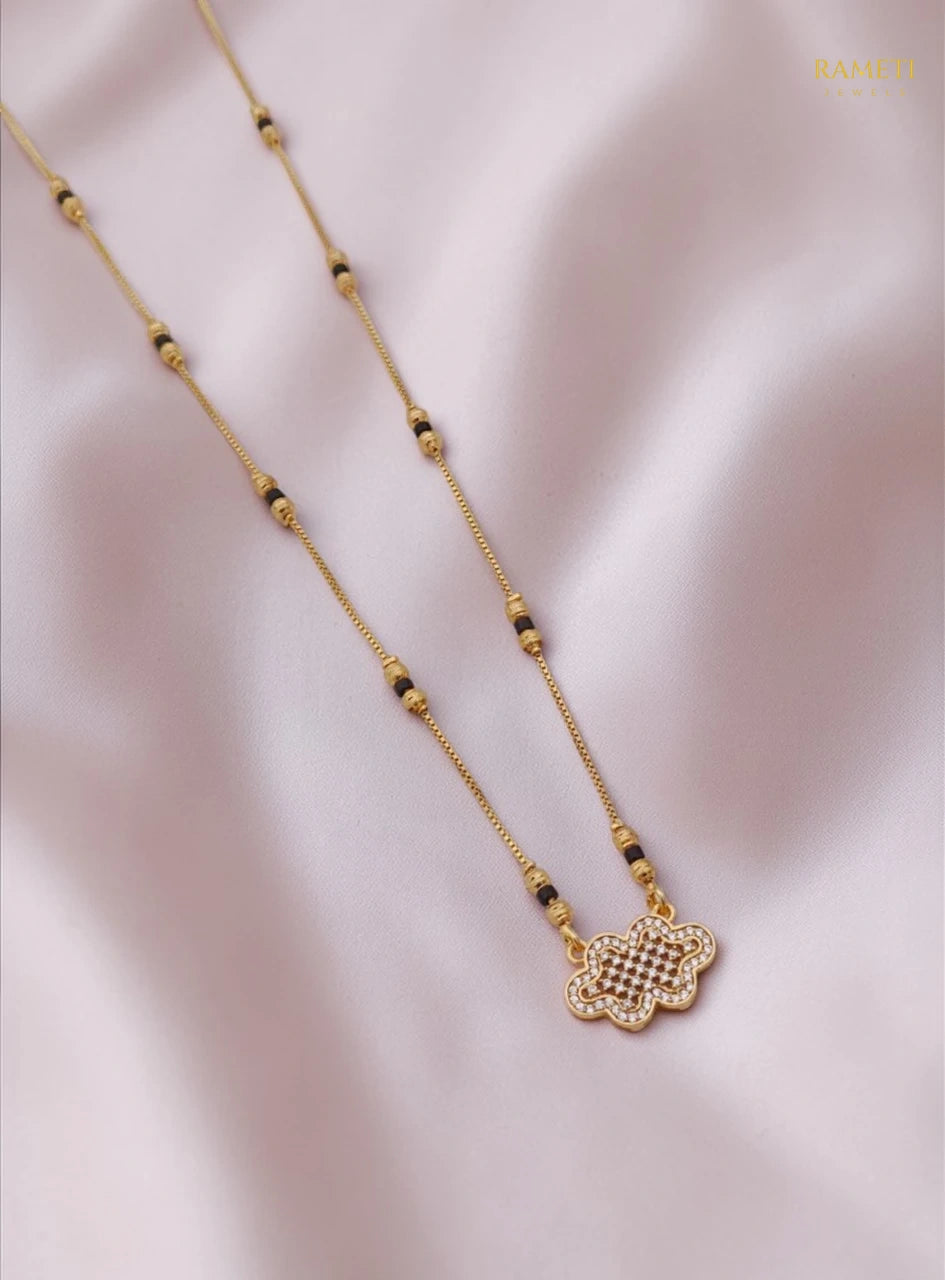 Side profile and craftsmanship of Jiya Divine Protection Classic Mangalsutra - Rameti Jewels