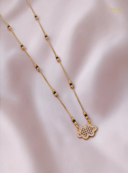 Side profile and craftsmanship of Jiya Divine Protection Classic Mangalsutra - Rameti Jewels
