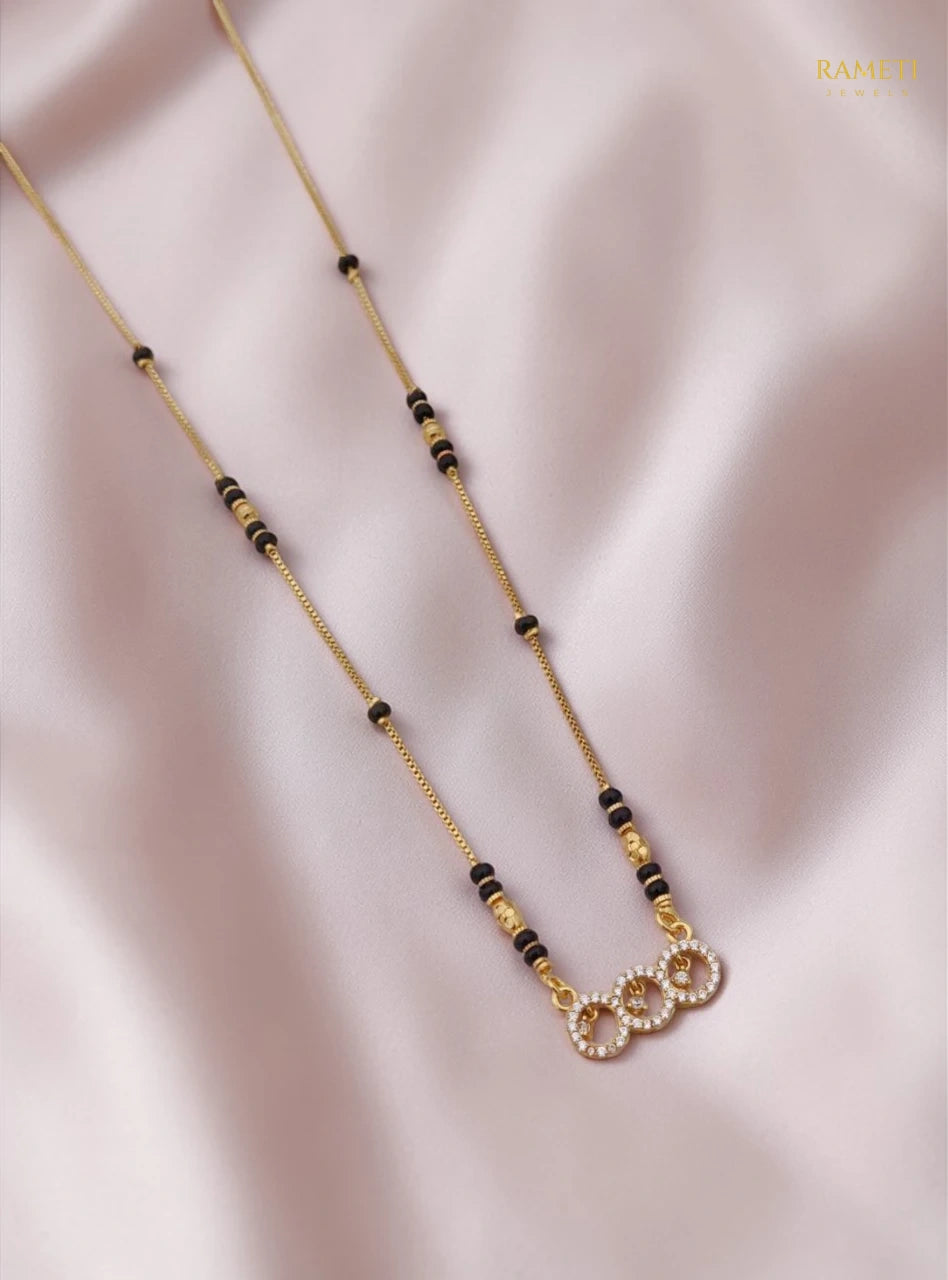 Side profile and craftsmanship of Jhanvi Glistening CZ Studded Party Wear Mangalsutra - Rameti Jewels