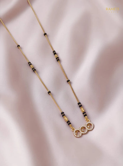 Side profile and craftsmanship of Jhanvi Glistening CZ Studded Party Wear Mangalsutra - Rameti Jewels