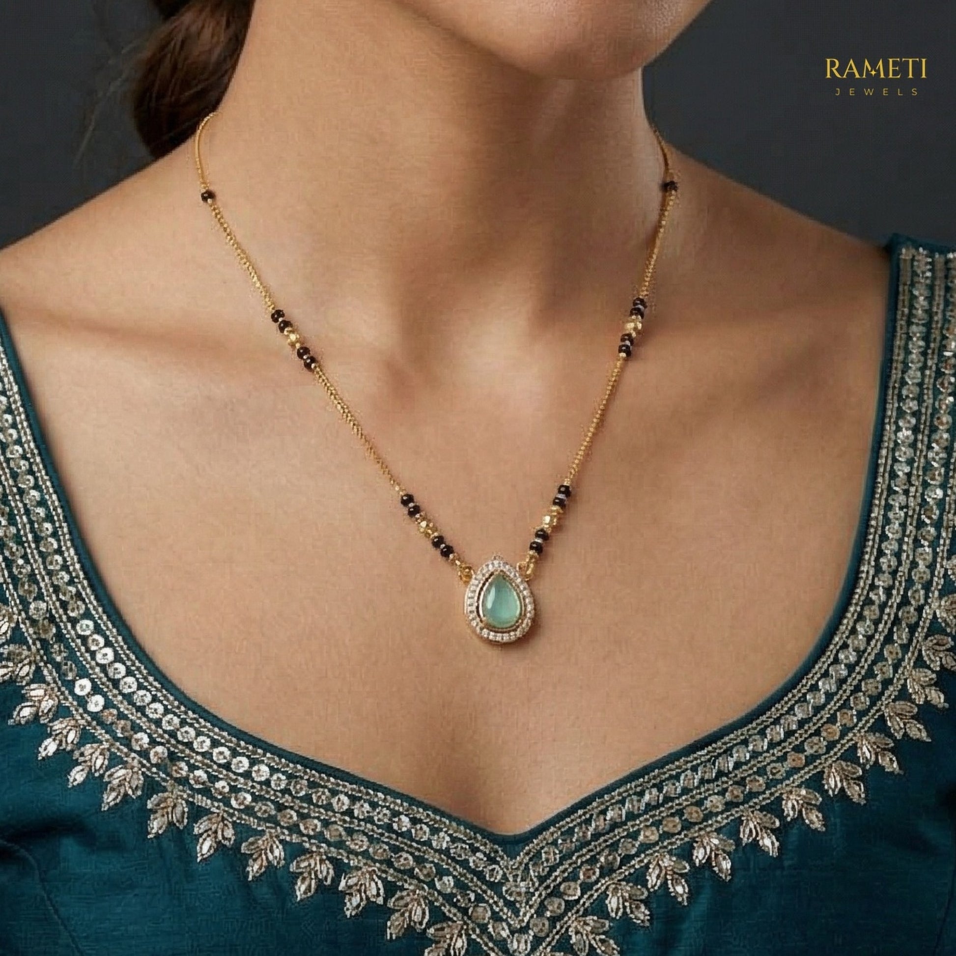 Detailed view of Jagriti Divine Protection Classic Mangalsutra - Rameti Jewels
