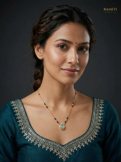 Jagriti Divine Protection Classic Mangalsutra worn by model - Rameti Jewels