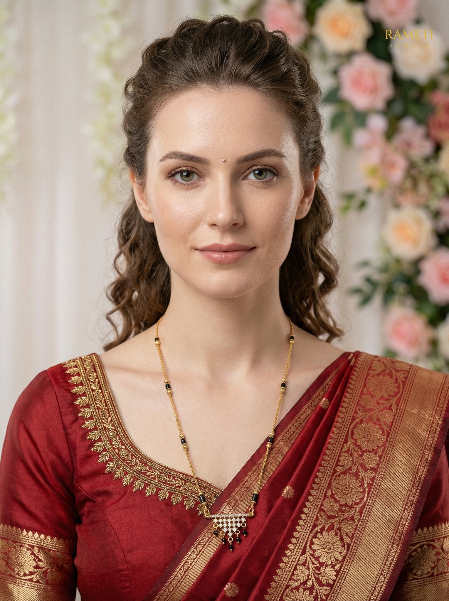Jalpa Eternal Bond 18K Gold Mangalsutra worn by model - Rameti Jewels