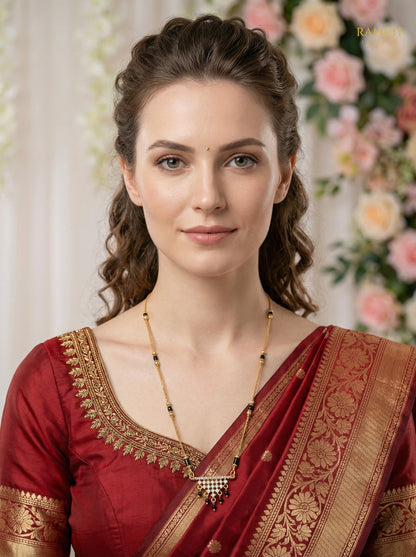Jalpa Eternal Bond 18K Gold Mangalsutra worn by model - Rameti Jewels