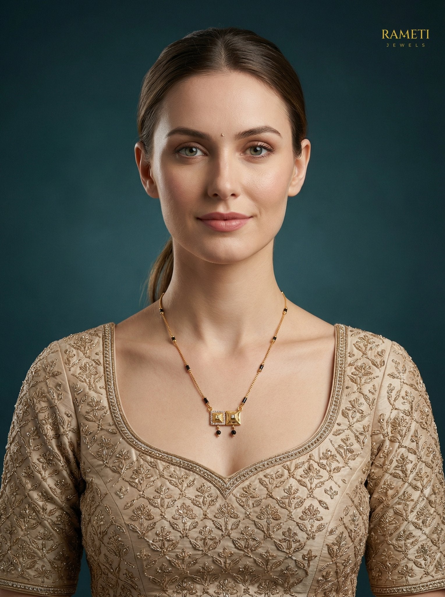 Janavi Minimalist Elegance Daily Wear Mangalsutra worn by model - Rameti Jewels
