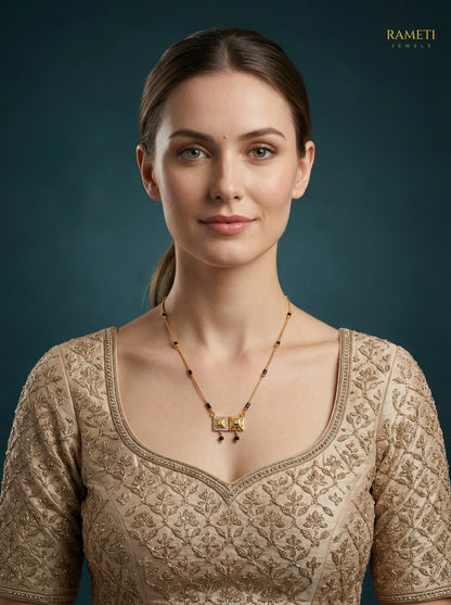 Janavi Minimalist Elegance Daily Wear Mangalsutra worn by model - Rameti Jewels