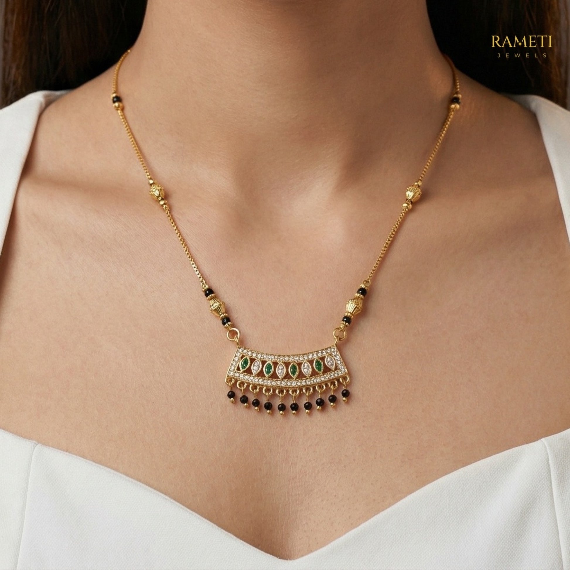 Detailed view of Jasmin Royal Heart Cut Designer Mangalsutra - Rameti Jewels