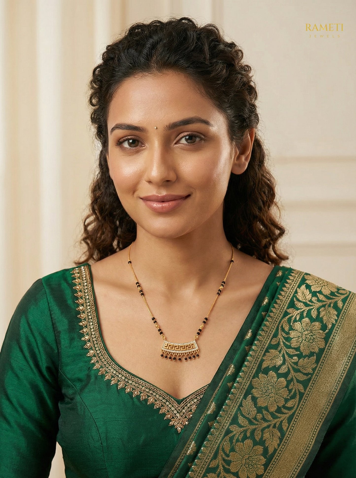 Jayna Glistening CZ Studded Party Wear Mangalsutra worn by model - Rameti Jewels